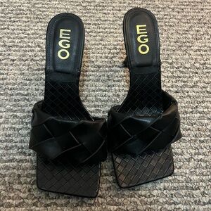 EGO Black Woven Square-Toe Heels